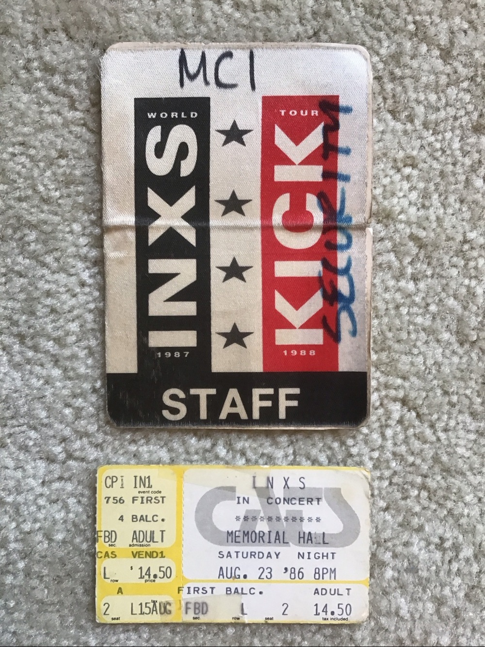 Vintage Rock Memorabilia Inxs Satin Staff Patch & Concert Ticket Stub, 1980s